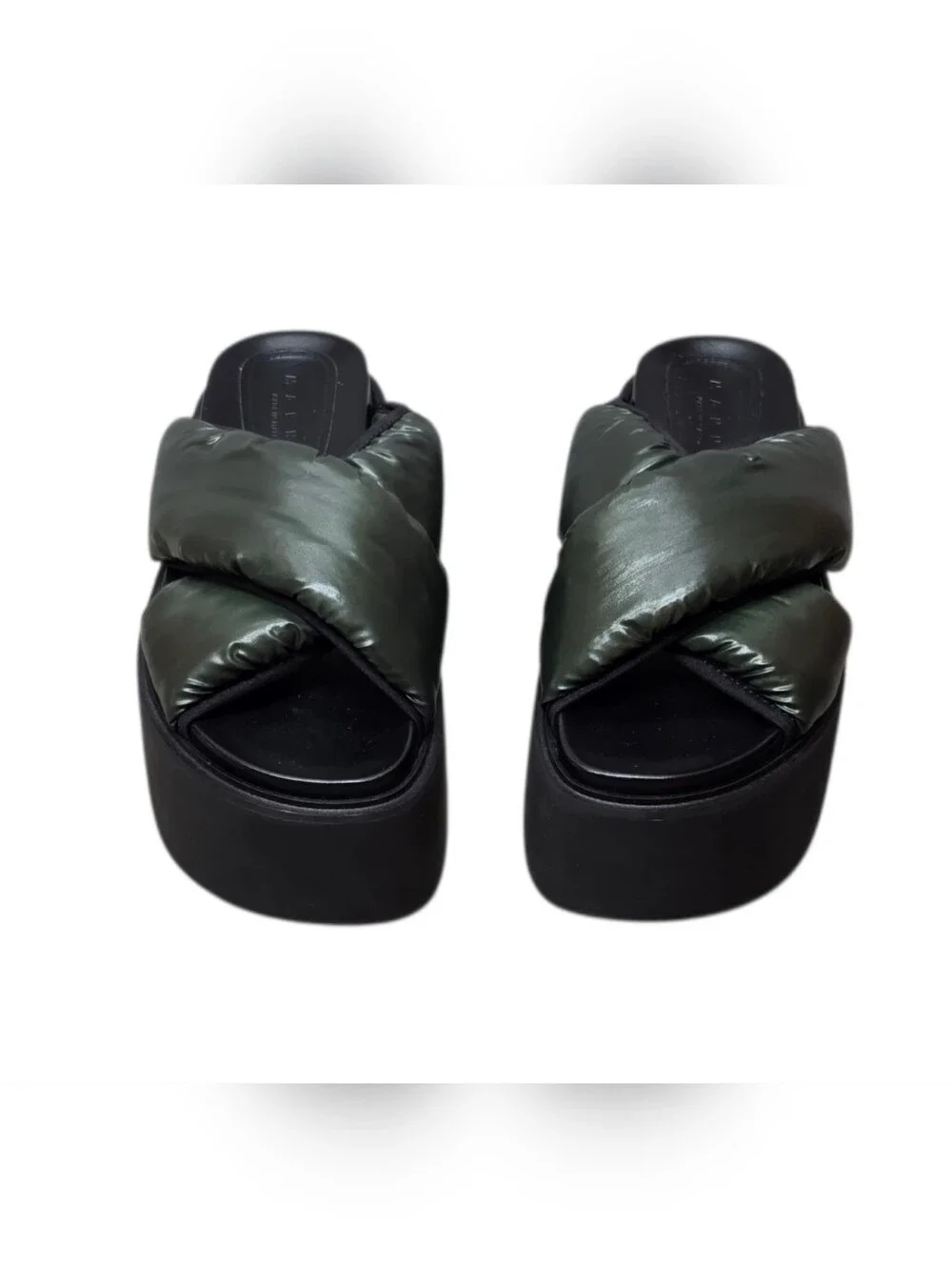 Marni Olive Green Padded Cross-Band Platform Slide NIB